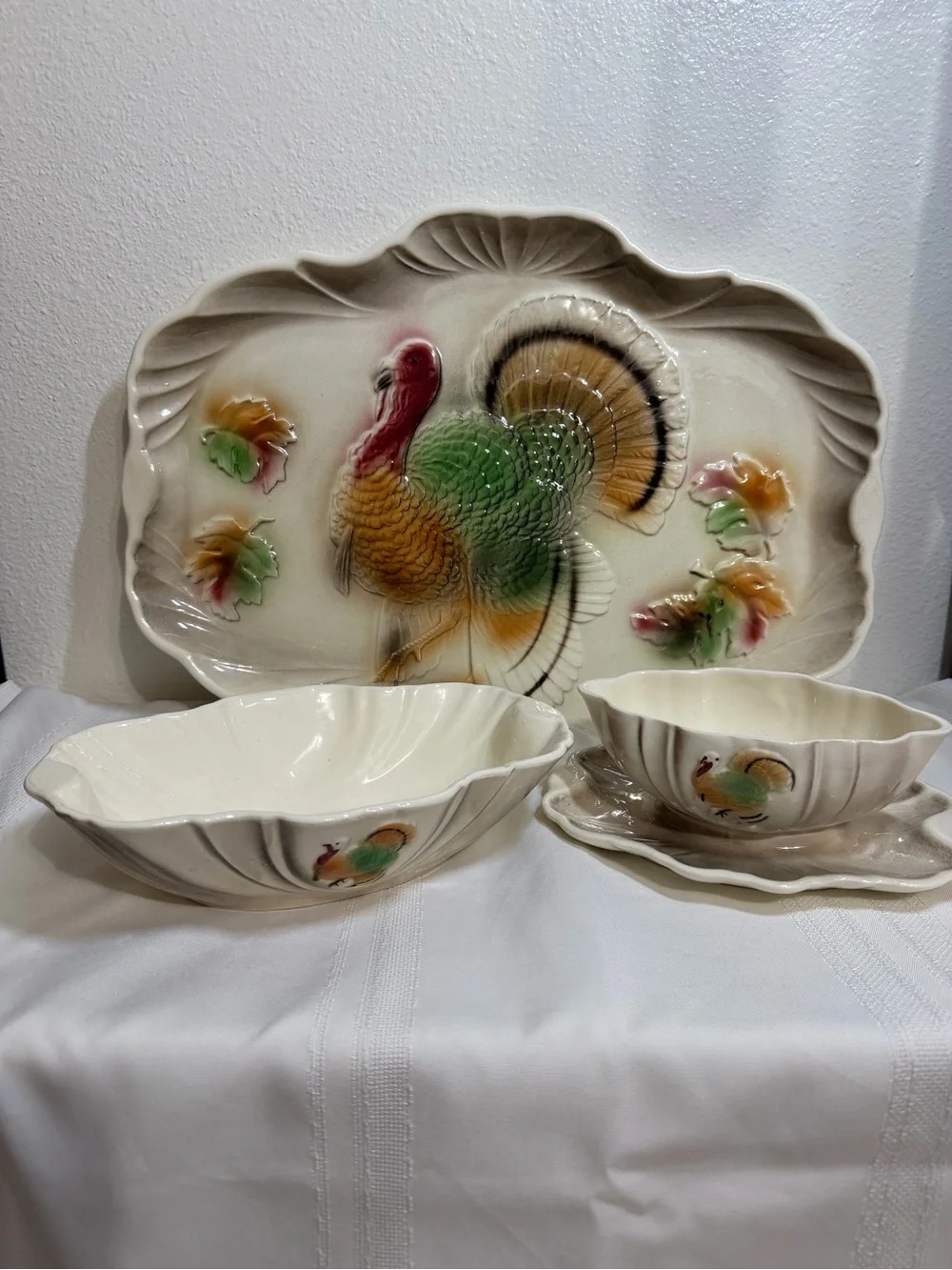 1959 3 Pc SET Turkey Platter, Serving Bowl & Gravy Boat Lane & Co Thanksgiving